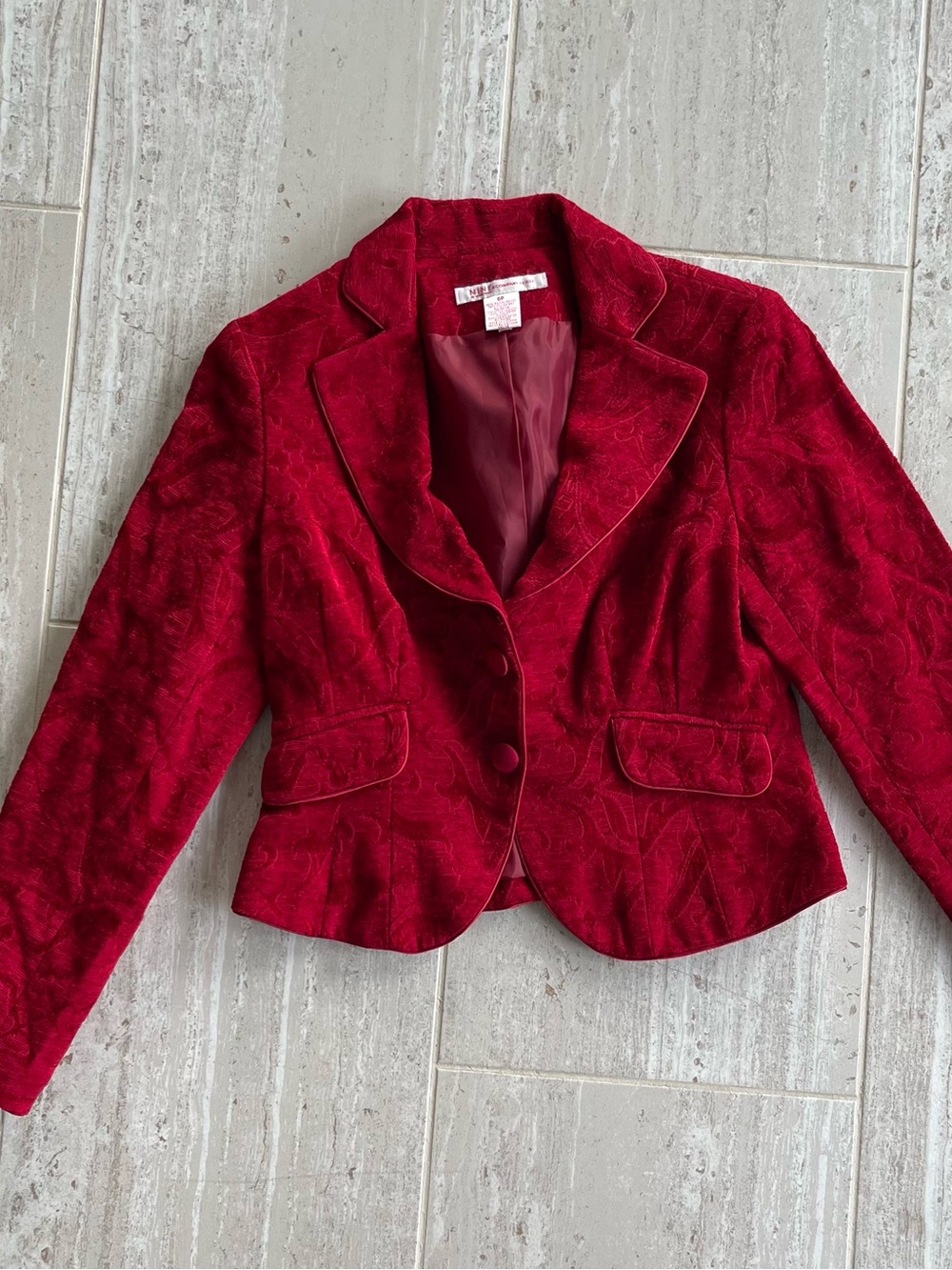 Nine & Co Petite Red Brocade Blazer Jacket Size 6P